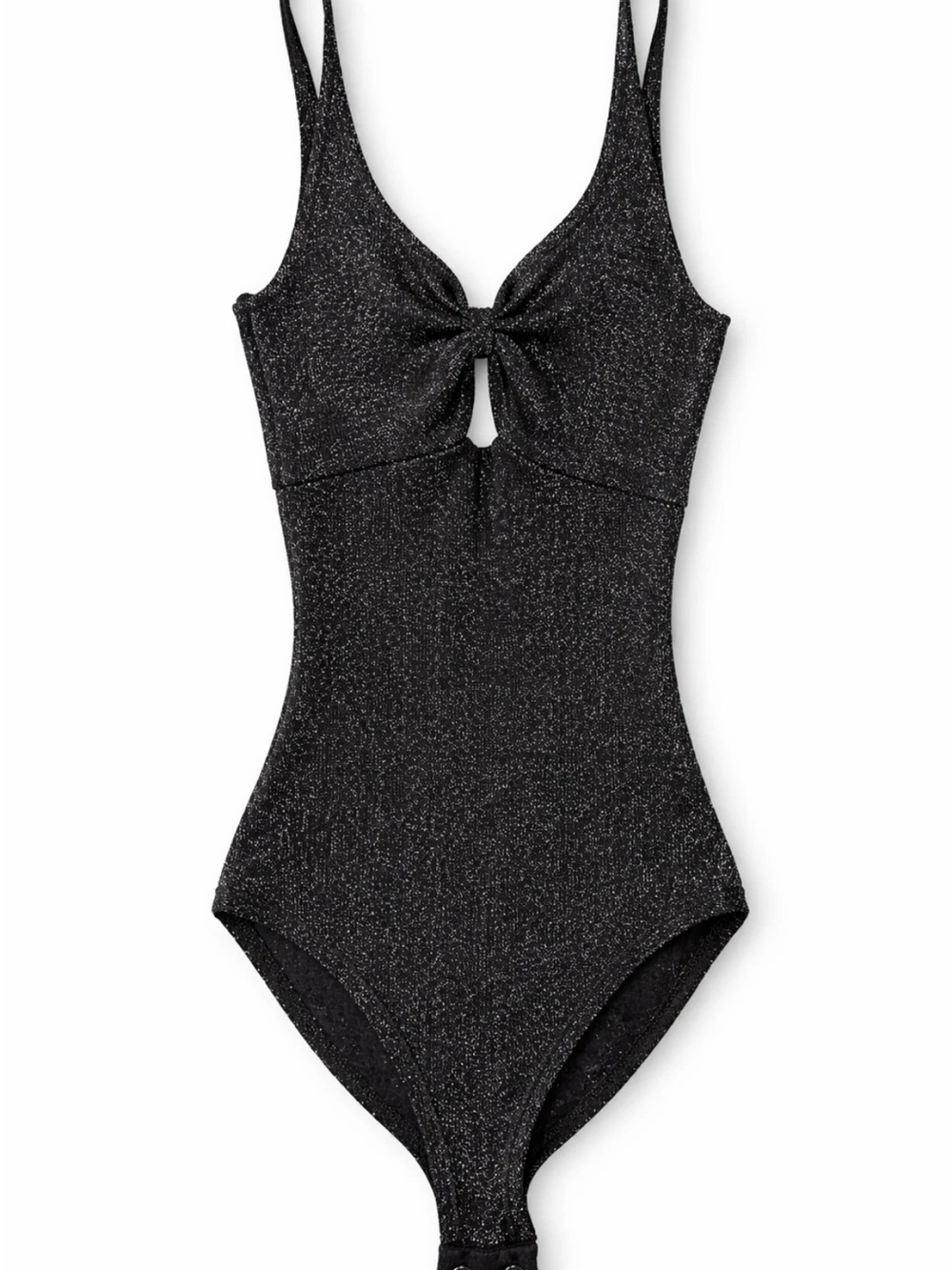 Bershka Black Silver Metallic Knot Cutout Bodysuit Size S